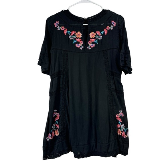 Free People Size XS Boho Mini Dress Perfectly Victorian Embroidered Black - Picture 3 of 6